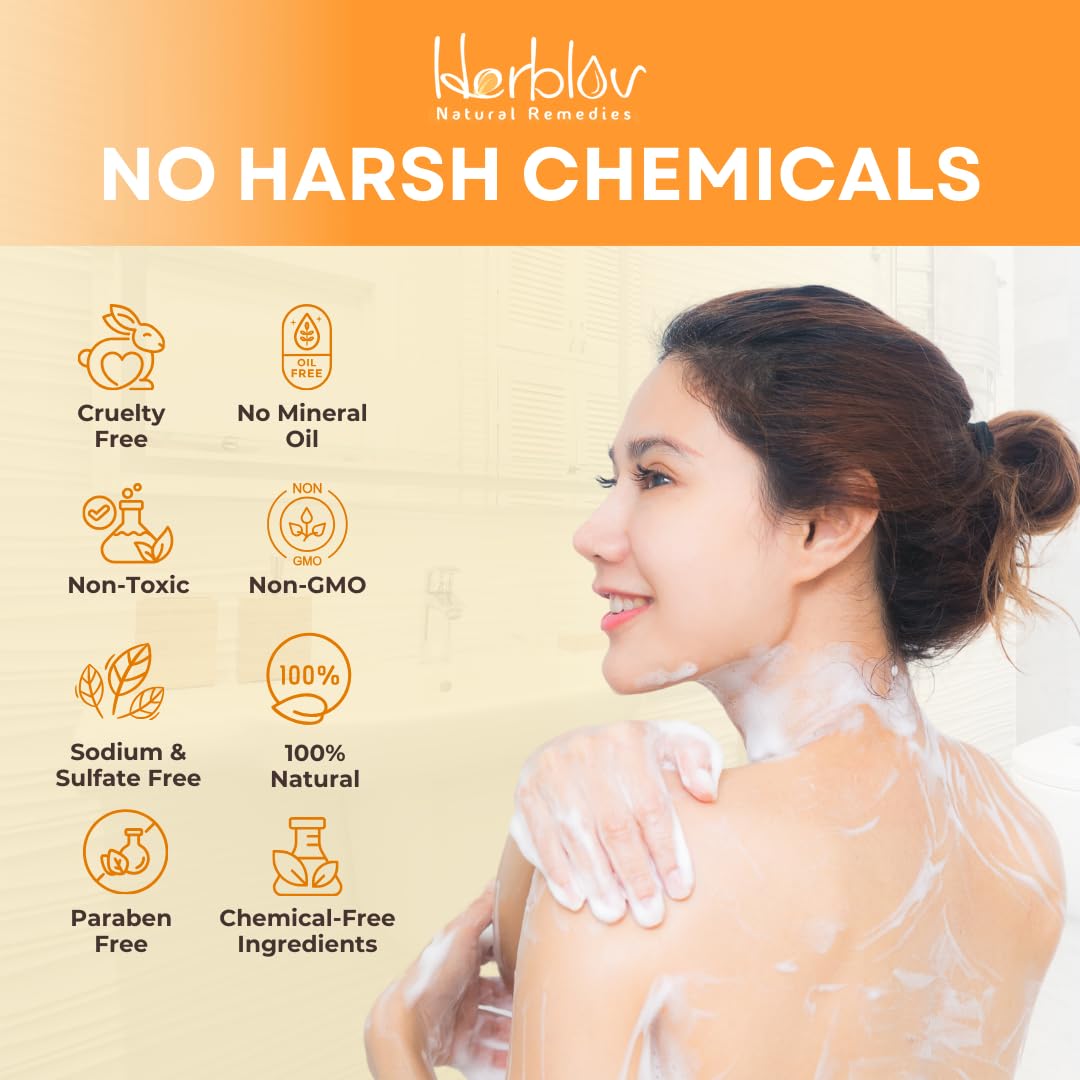Herblov Body wash applied on arms and underarms for a refreshed glow.