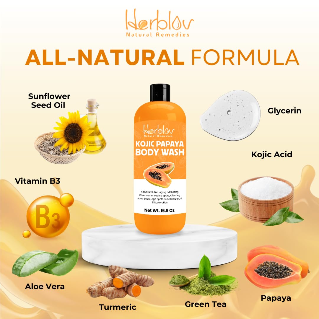 Herblov Papaya body wash cleanses and brightens large body areas.