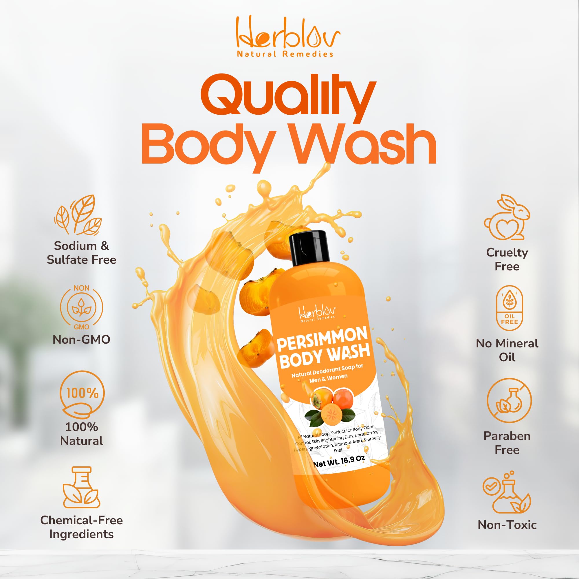 Herblov Persimmon Jabón Corporal Espuma en Manos, experiencia cremosa que hidrata.