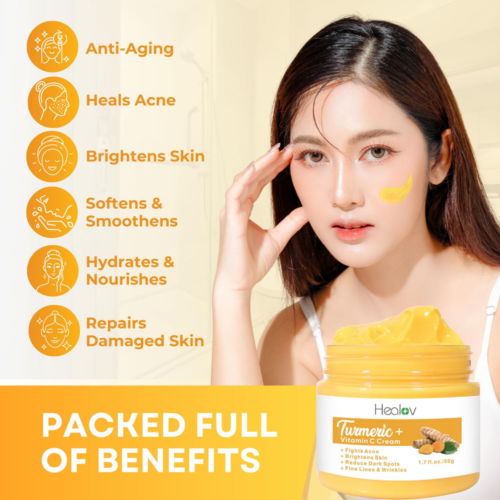 Herblov turmeric cream pump demonstrates gentle skincare for all skin types.