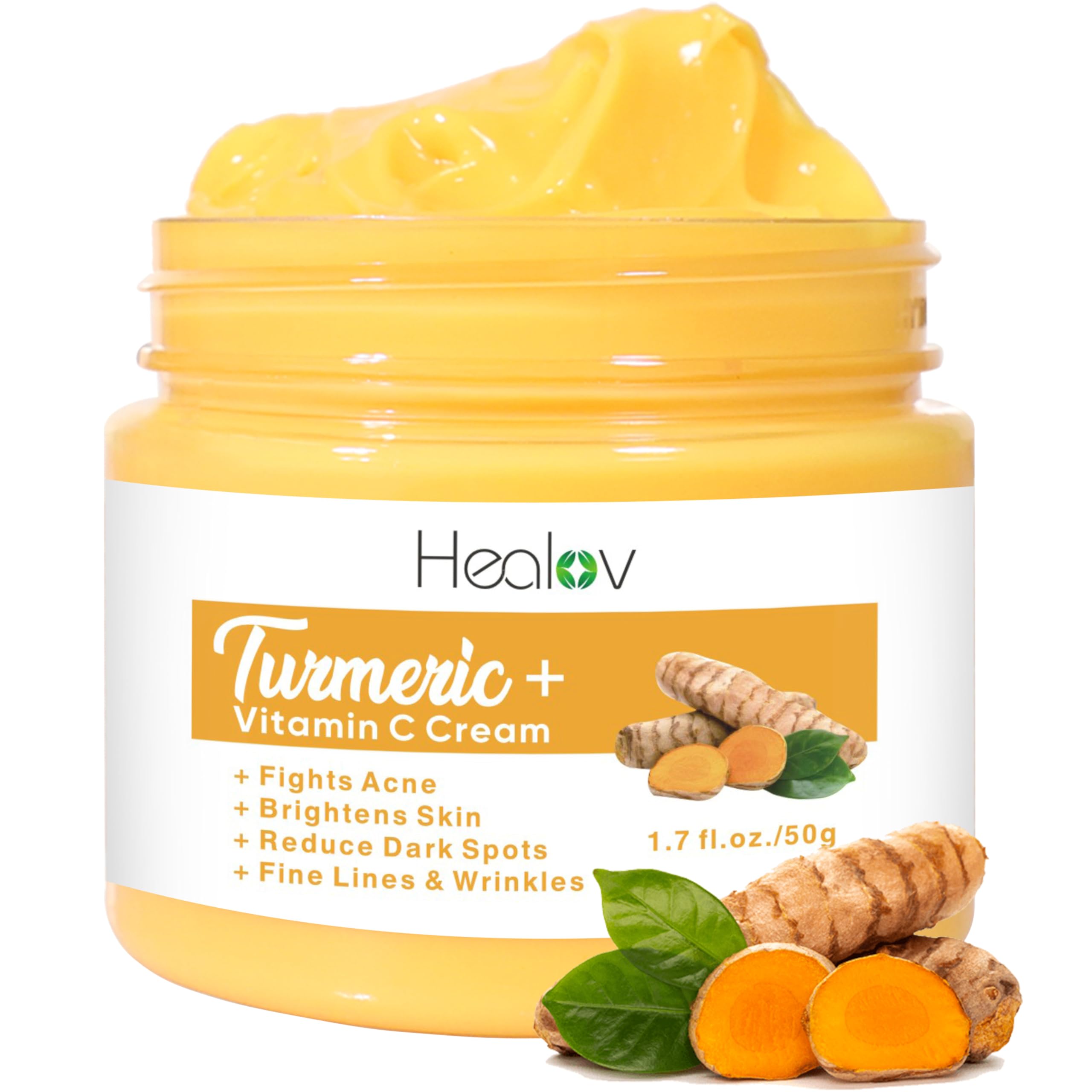 Herblov turmeric face cream bottle demonstrates a brightening formula for even skin tone.