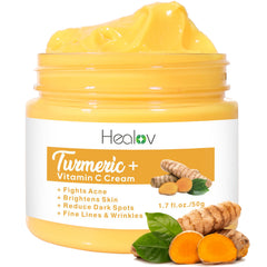 Herblov turmeric face cream bottle demonstrates a brightening formula for even skin tone.