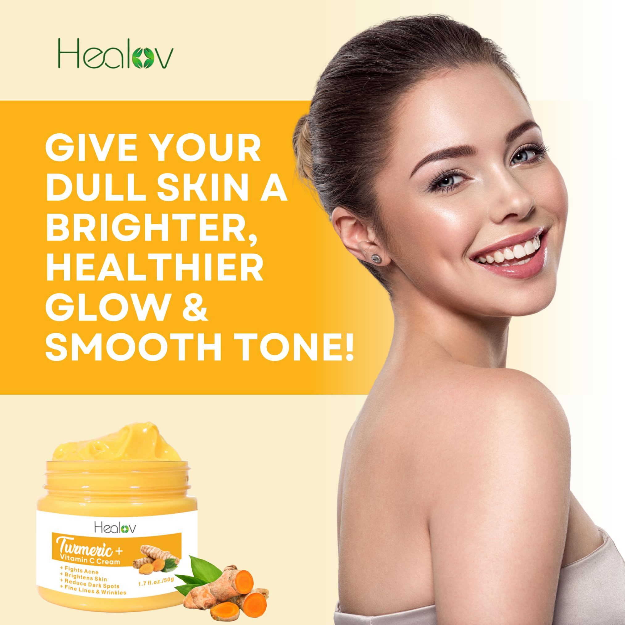 Herblov turmeric cream jar close-up highlights natural ingredients for radiant skin.