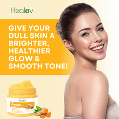 Herblov turmeric cream jar close-up highlights natural ingredients for radiant skin.