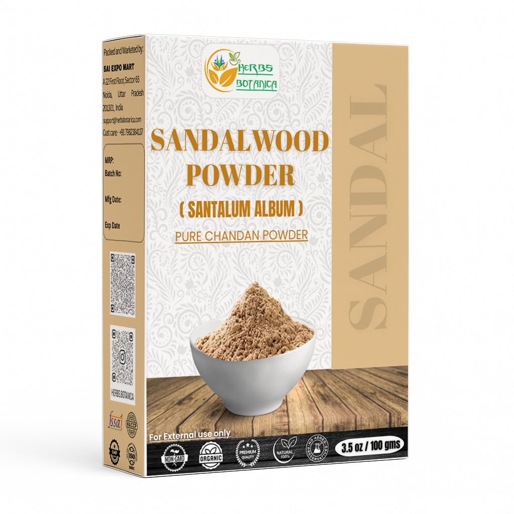 Herbs Botanica chandan sandalwood powder packaging preserves freshness and easy storage.