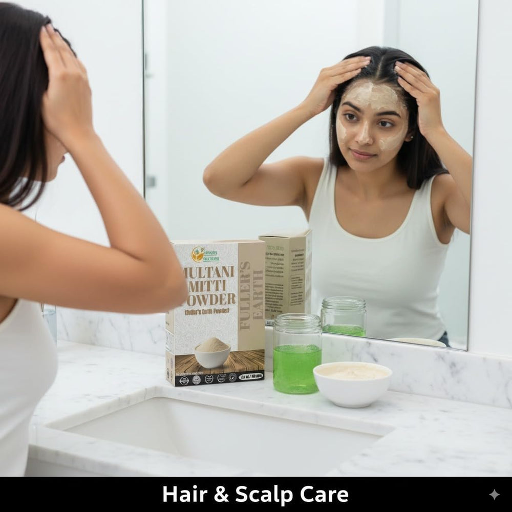 Rinsed Multani Mitti mask for easy removal and refreshed look.