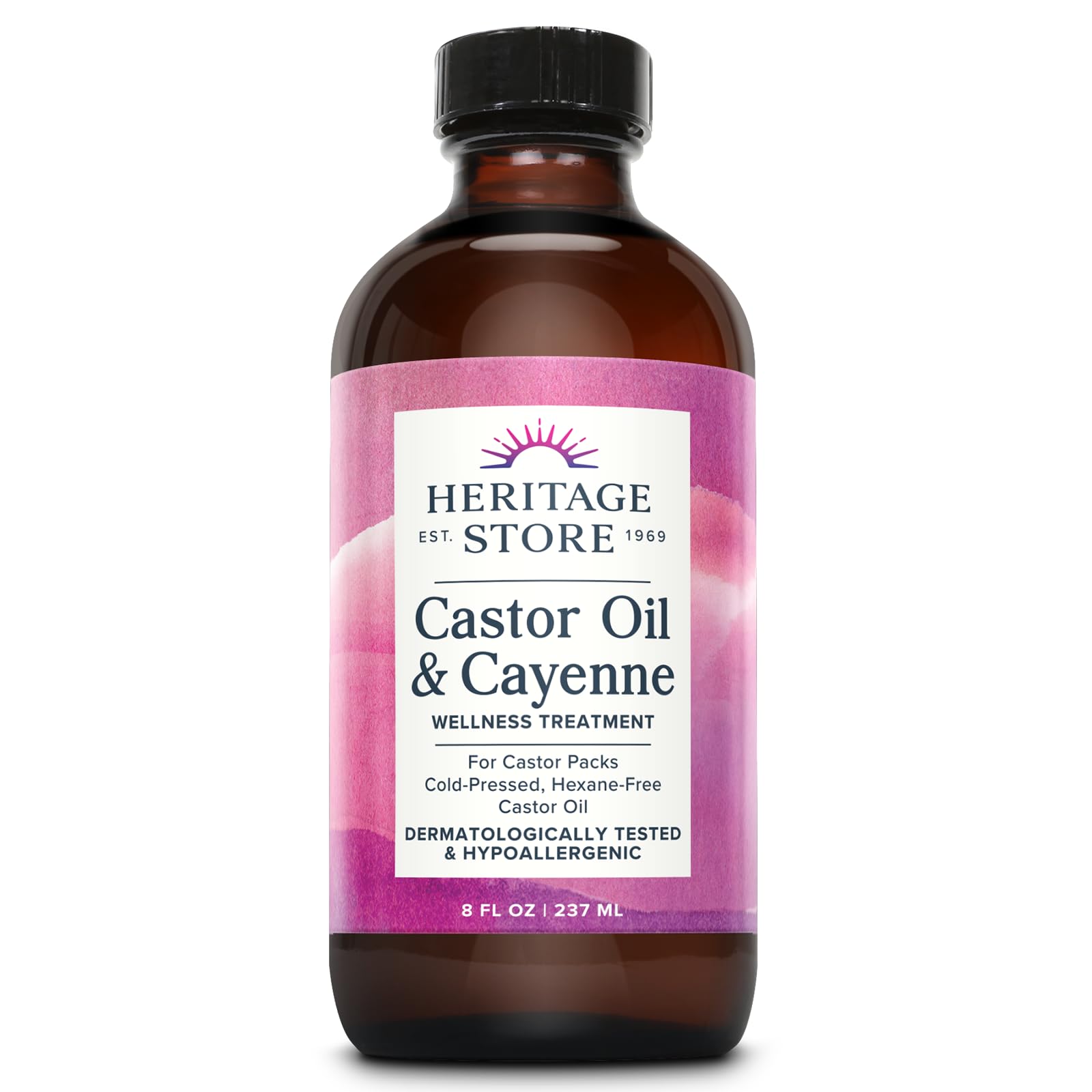 Heritage Store Aceite de Ricino Orgánico con Cayena, botella de vidrio para cuidado suave