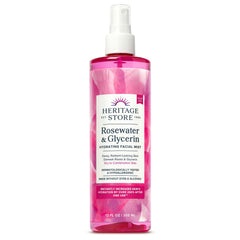 HERITAGE STORE Bruma facial agua de rosas y glicerina, hidratación suave para piel sensible.