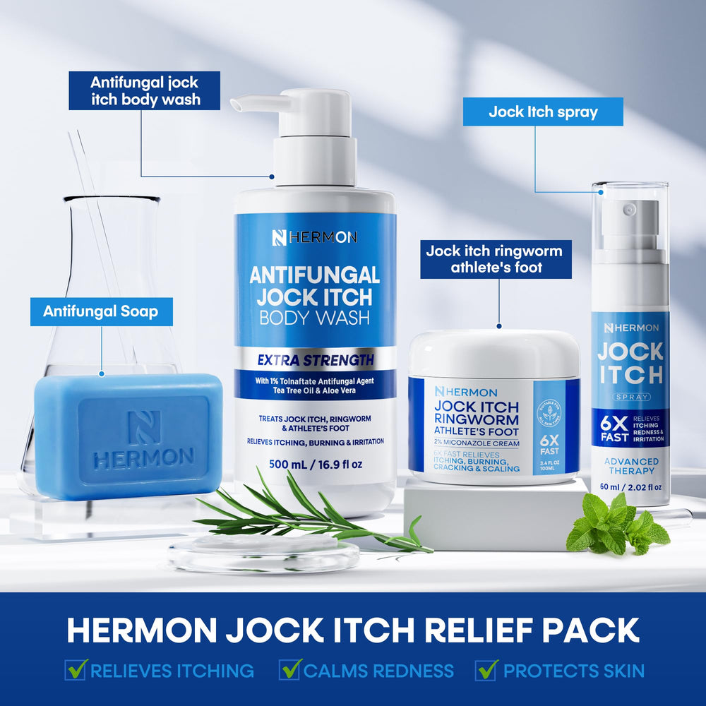Hermon Antifungal Body Wash soothes redness with Tea Tree and Aloe.