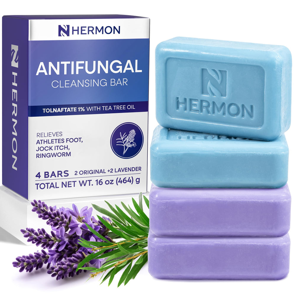 Hermon Antifungal Soap tea tree oil bottle—daily protection against fungal skin issues.
