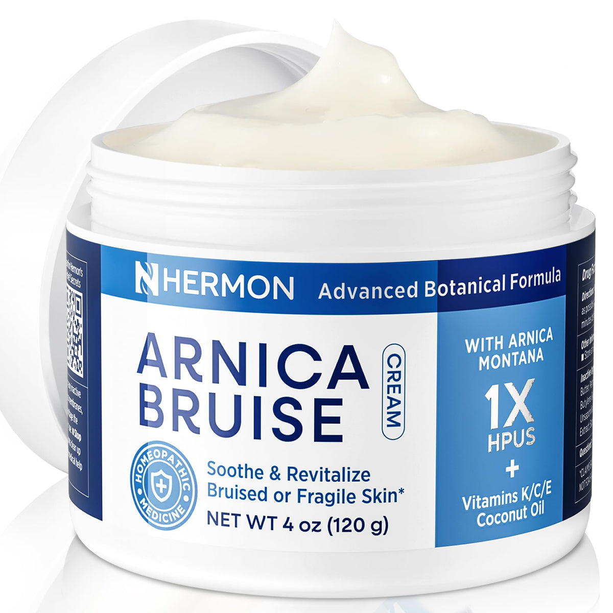 Hermon Arnica Crema frasco de cuatro onzas para uso diario suave.
