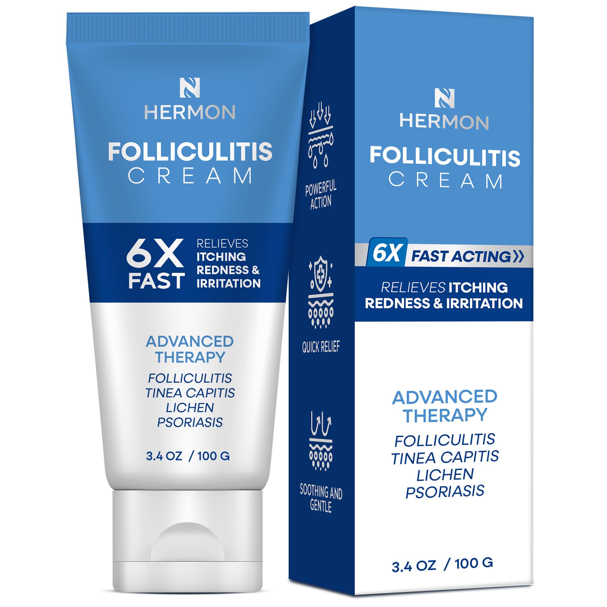 Hermon Folliculitis Cream bottle front view for scalp and body care.