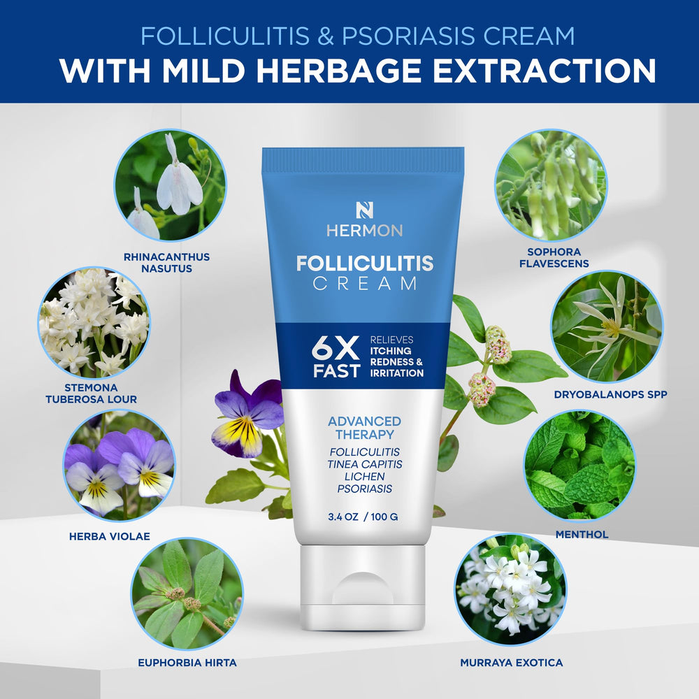 Hermon Folliculitis Cream texture close-up demonstrates smooth application.