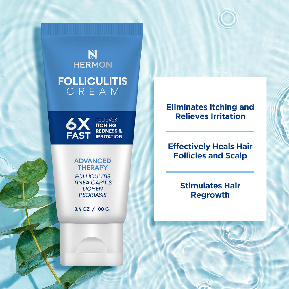 Hermon Folliculitis Cream usage steps illustrate a simple daily routine.