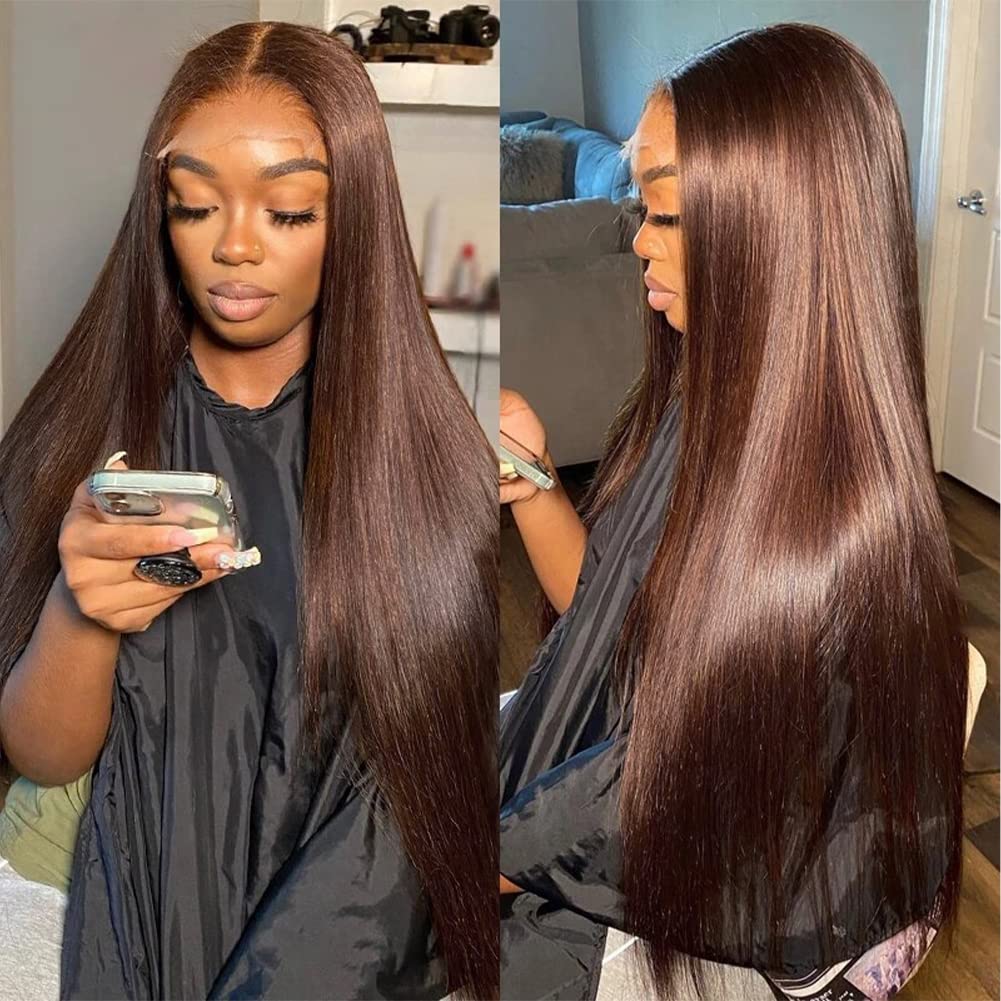 Hermosa 13x4 hd lace front wig in chocolate brown with straight hair for daily wear.