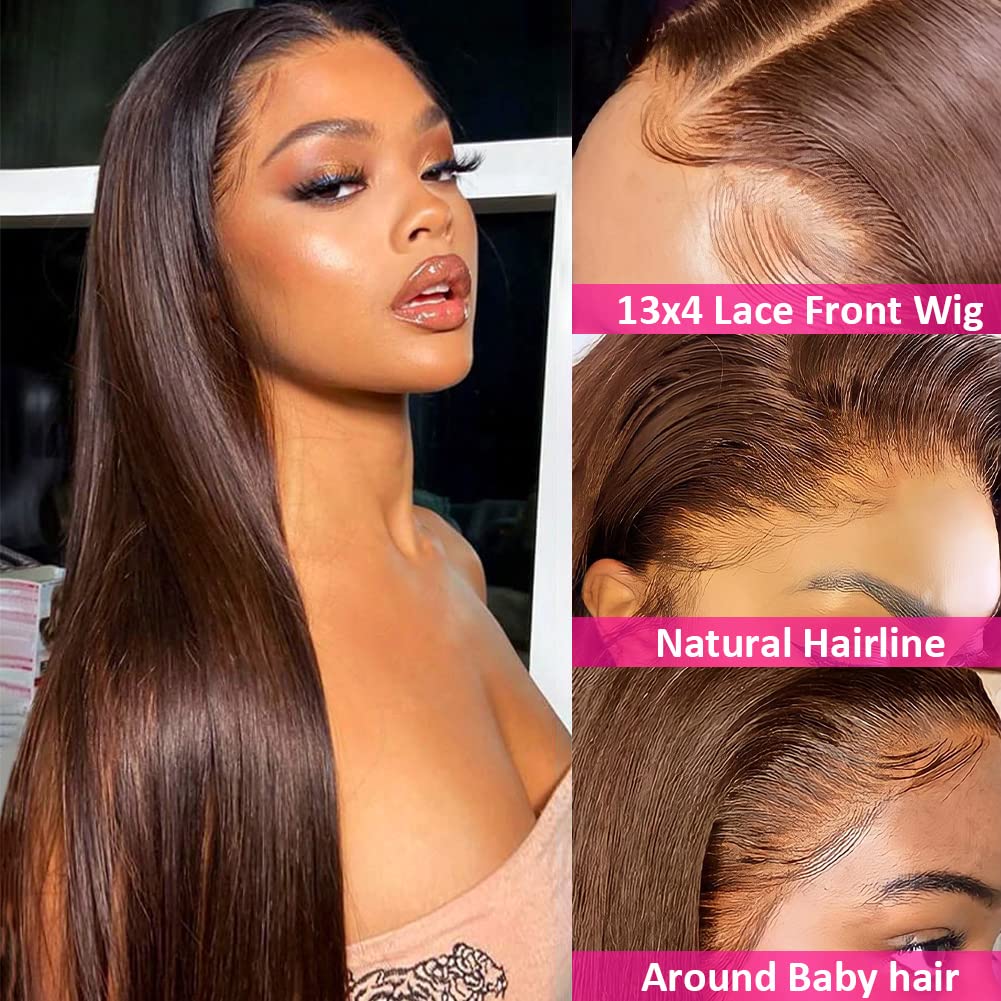 Hermosa 26-inch straight human hair lace front wig offers versatile styling options.
