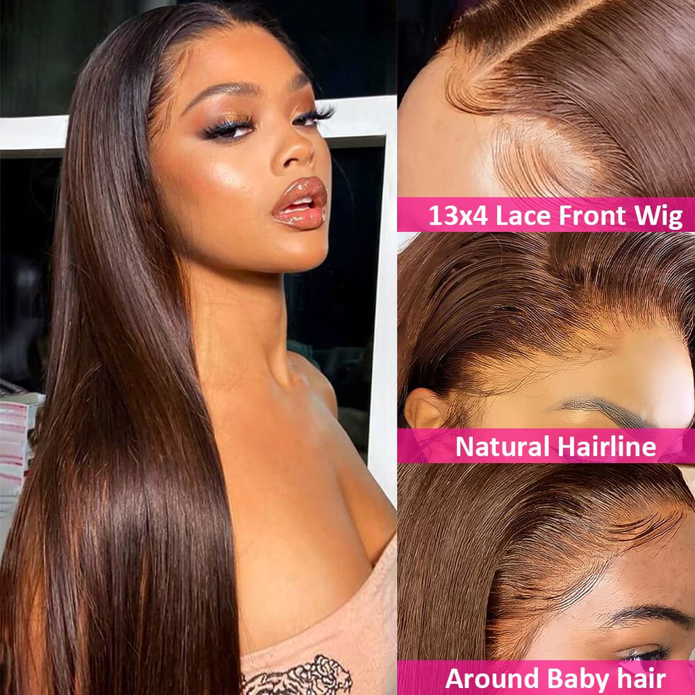 Hermosa 26-inch straight human hair lace front wig offers versatile styling options.