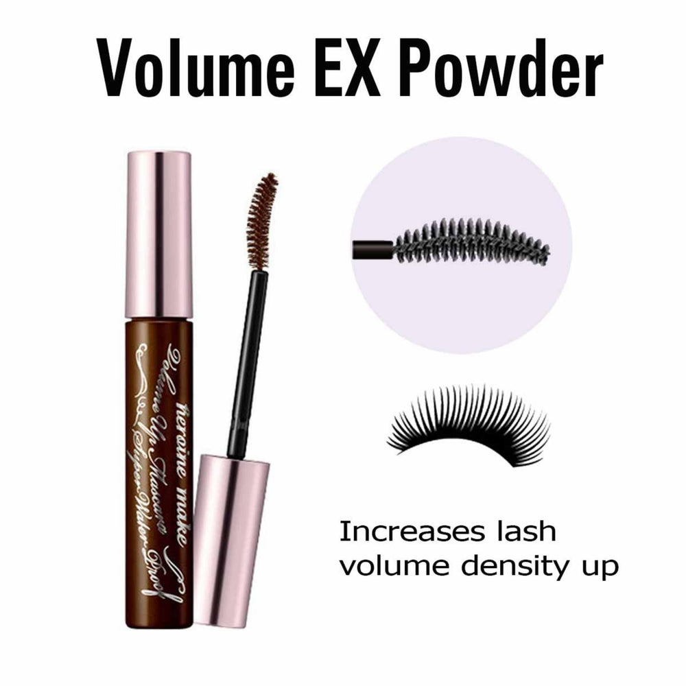 Heroine Make Brown Mascara shows volumized lashes with deep black color.