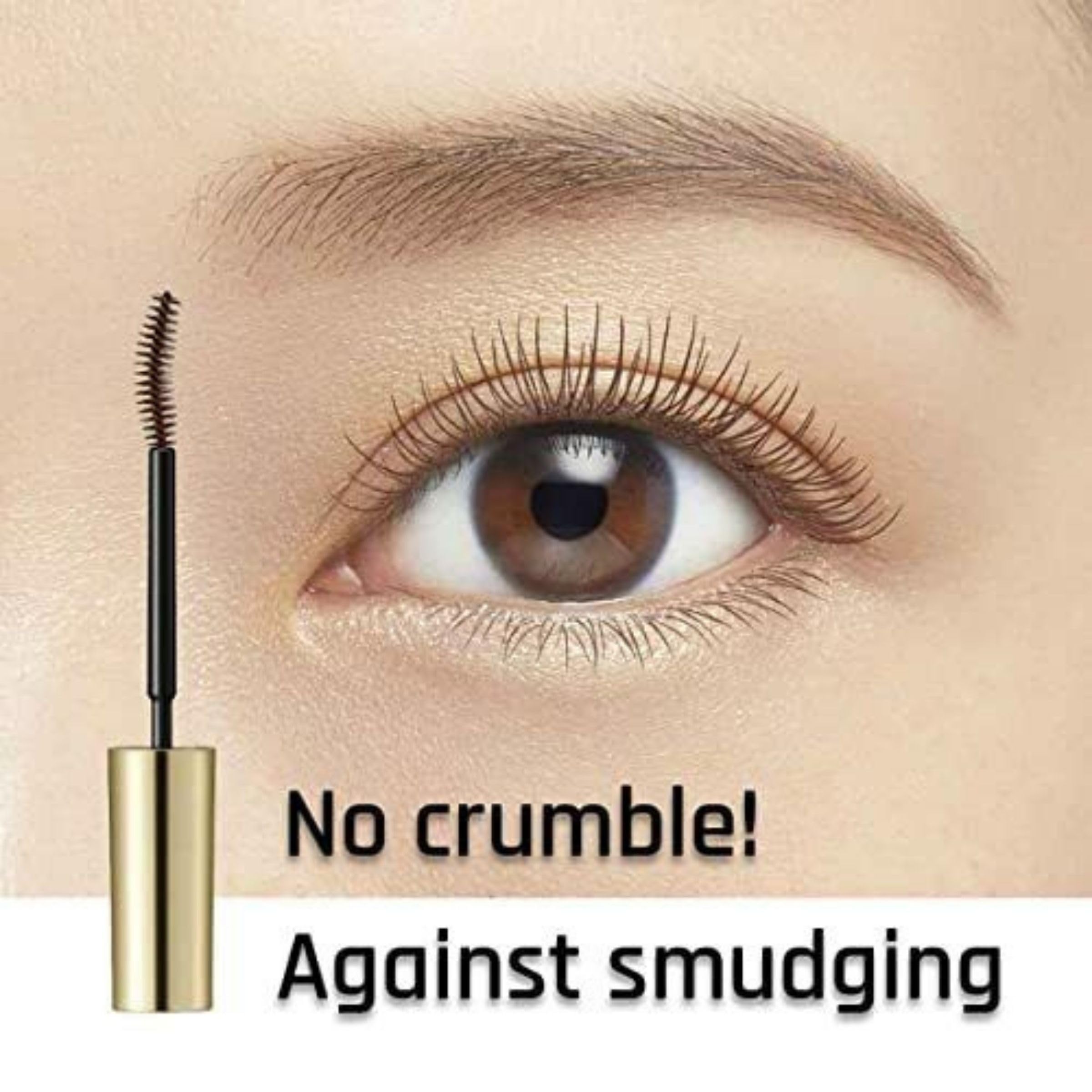 Heroine Make waterproof mascara close-up demonstrates smudge resistance for clean eye makeup.