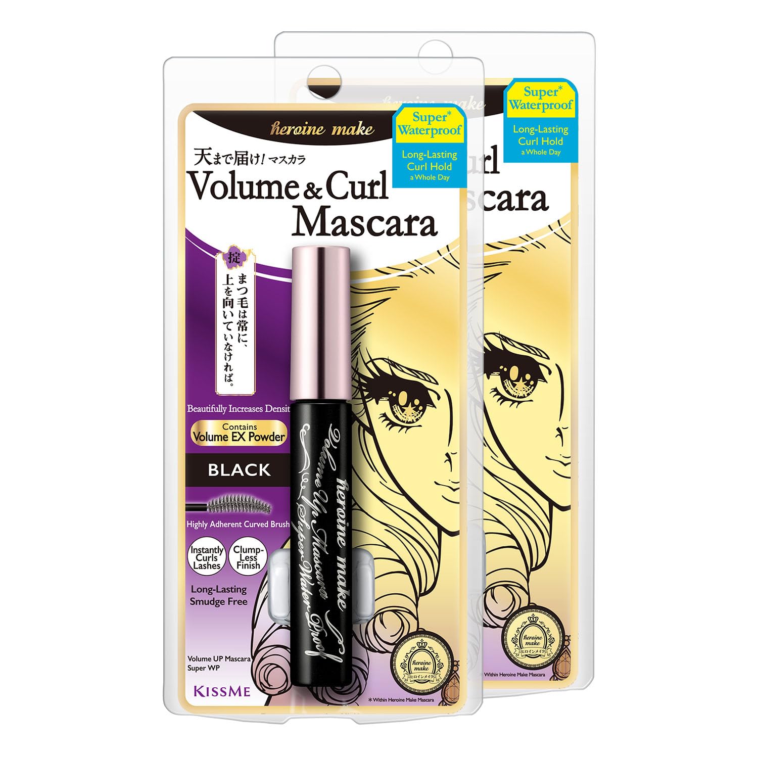 Heroine Make mascara brush close-up for defined, volumized lashes all day.