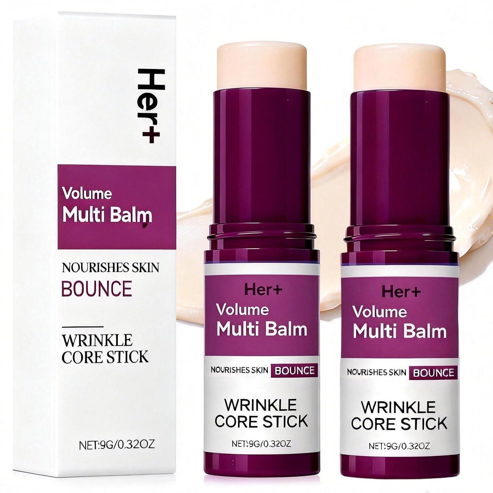 Her+ Calcium Balm Stick used on the face for hydration and a subtle lift