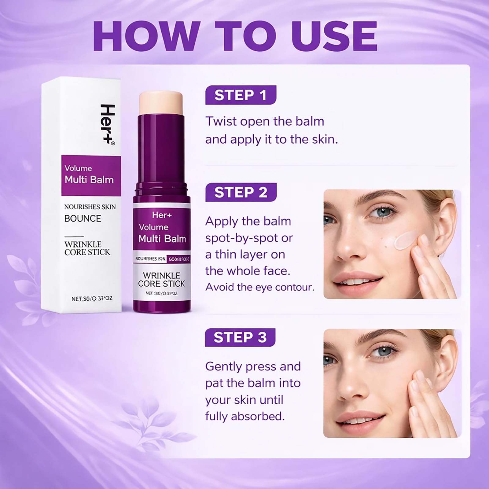 Her+ Calcium Balm Stick in a bag for on‑the‑go touch-ups and hydration