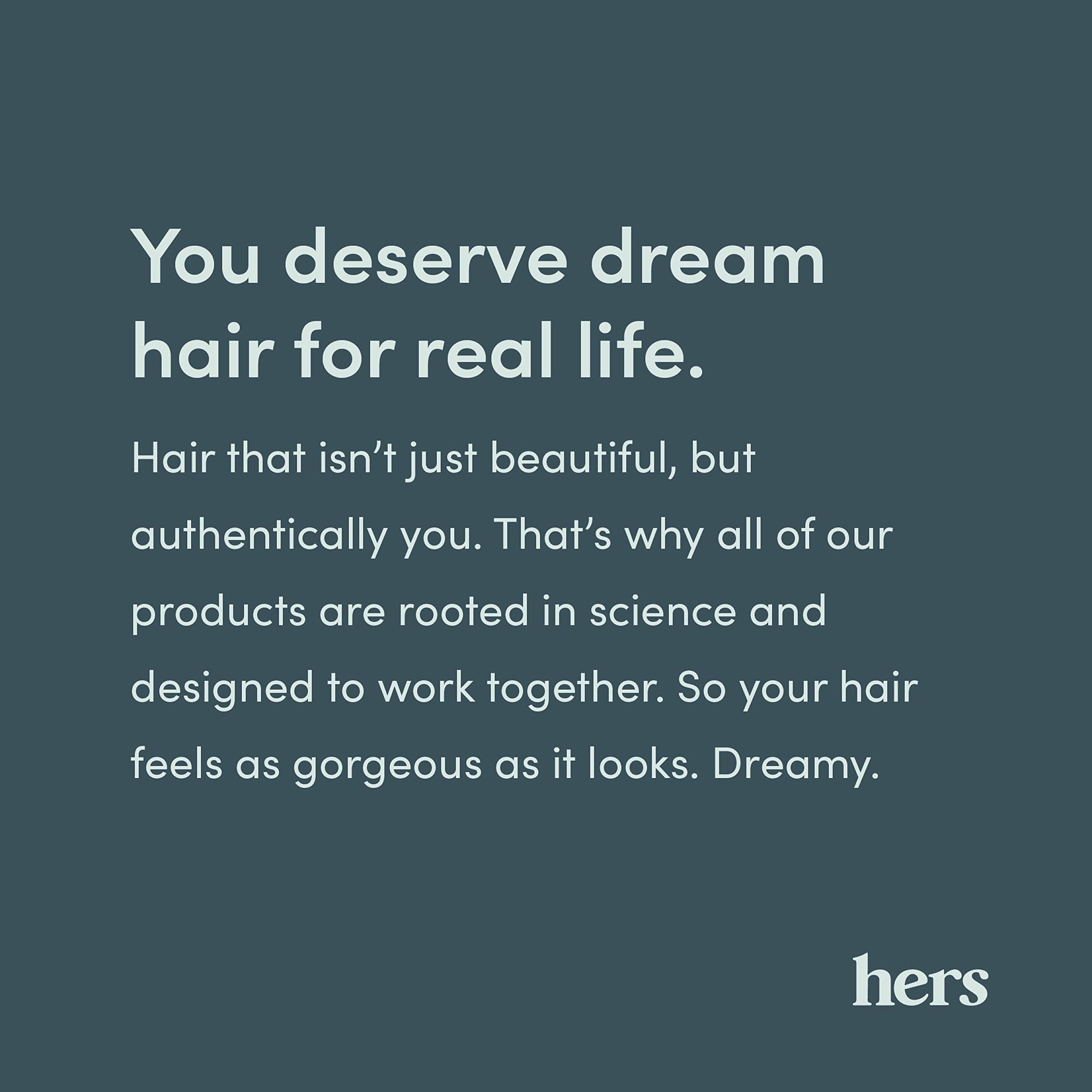 Lifestyle image of Hers hair care trio promoting texture improvement and fuller-looking hair
