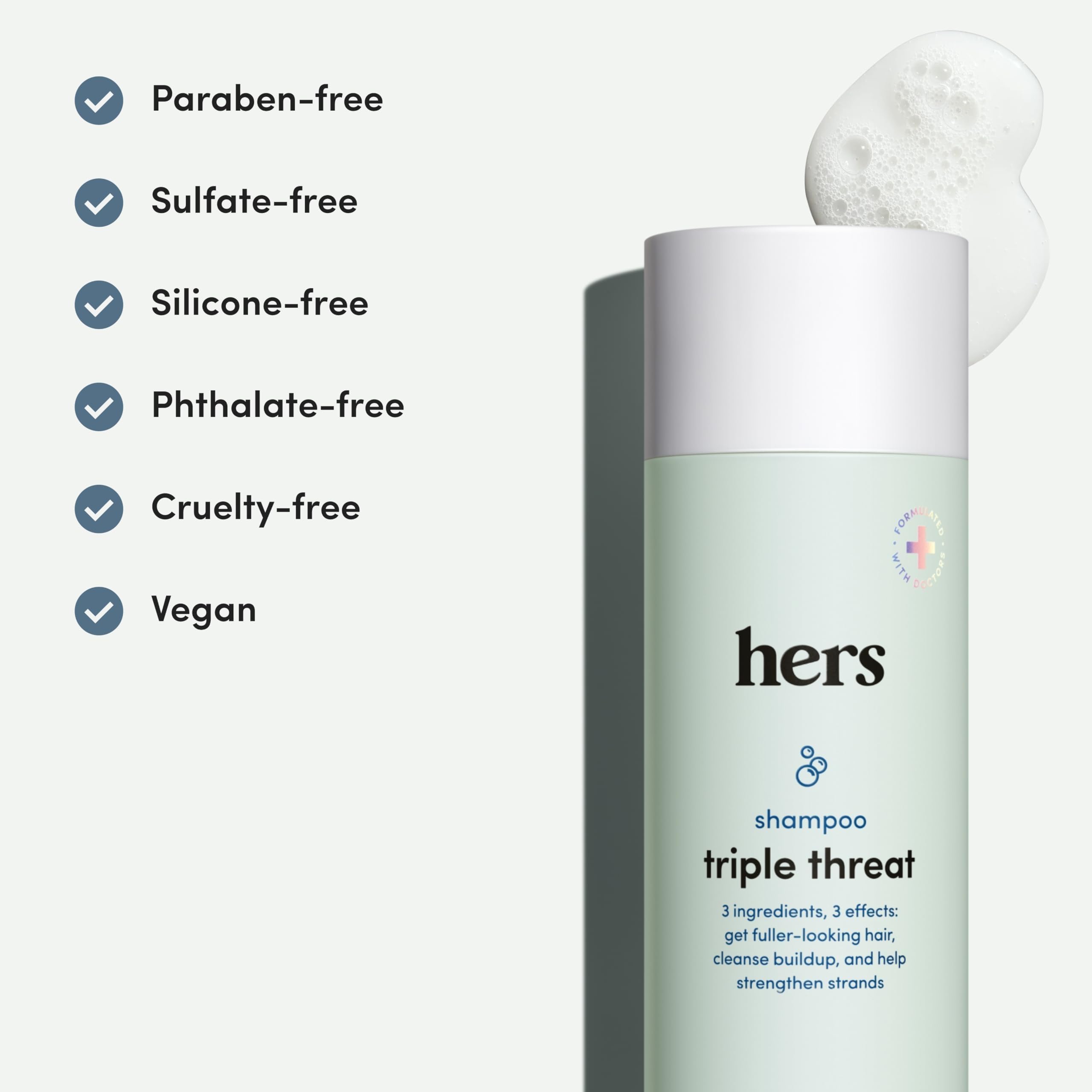 Hims & Hers Napa Rose scent label visible on shampoo bottle.