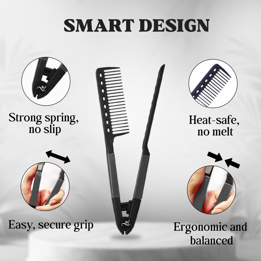 HerStyler Detangling Comb design glides through knots for quick prep.