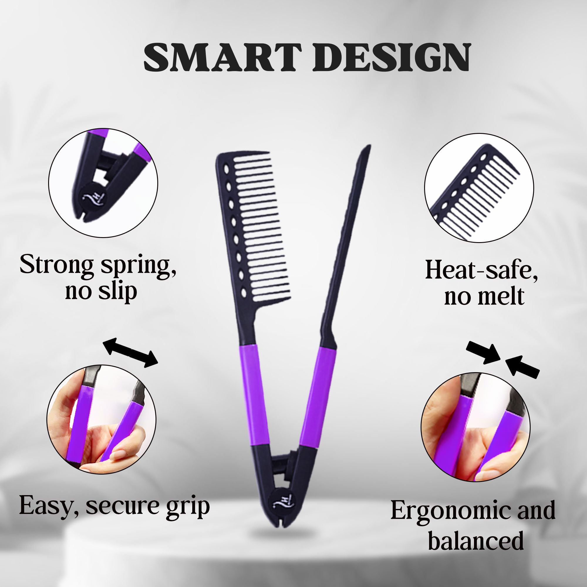 HerStyler straightening comb grip handle for easy control during styling