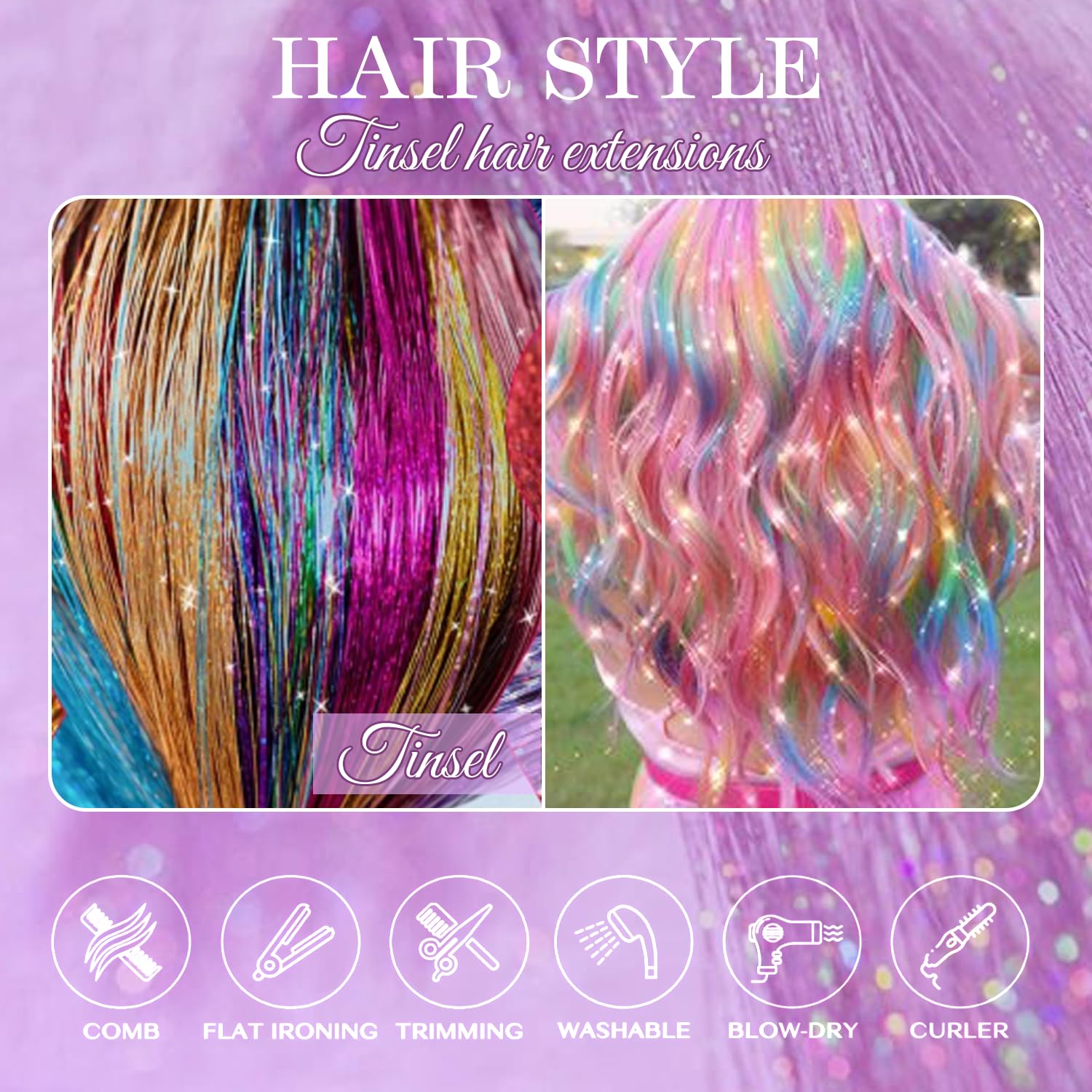Hersun bead packs and ponytail hoops help you attach tinsel neatly