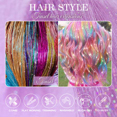 Hersun bead packs and ponytail hoops help you attach tinsel neatly