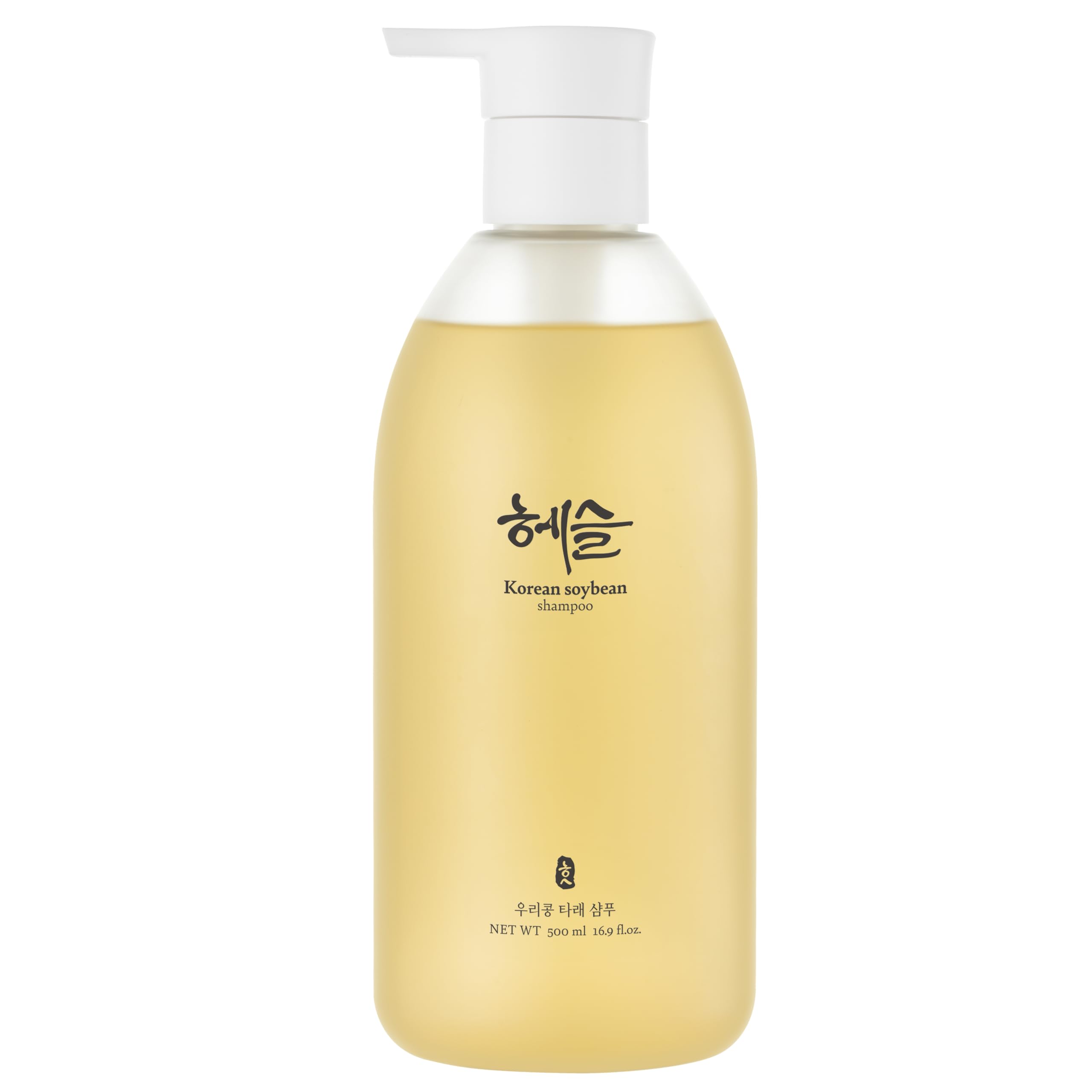 Hesul Korean Soybean Shampoo bottle showing a sulfate-free daily cleansing formula.