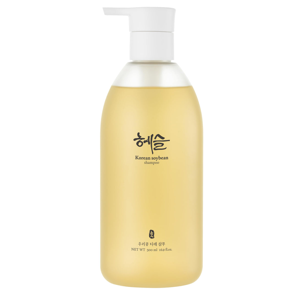 Hesul Korean Soybean Shampoo bottle showing a sulfate-free daily cleansing formula.