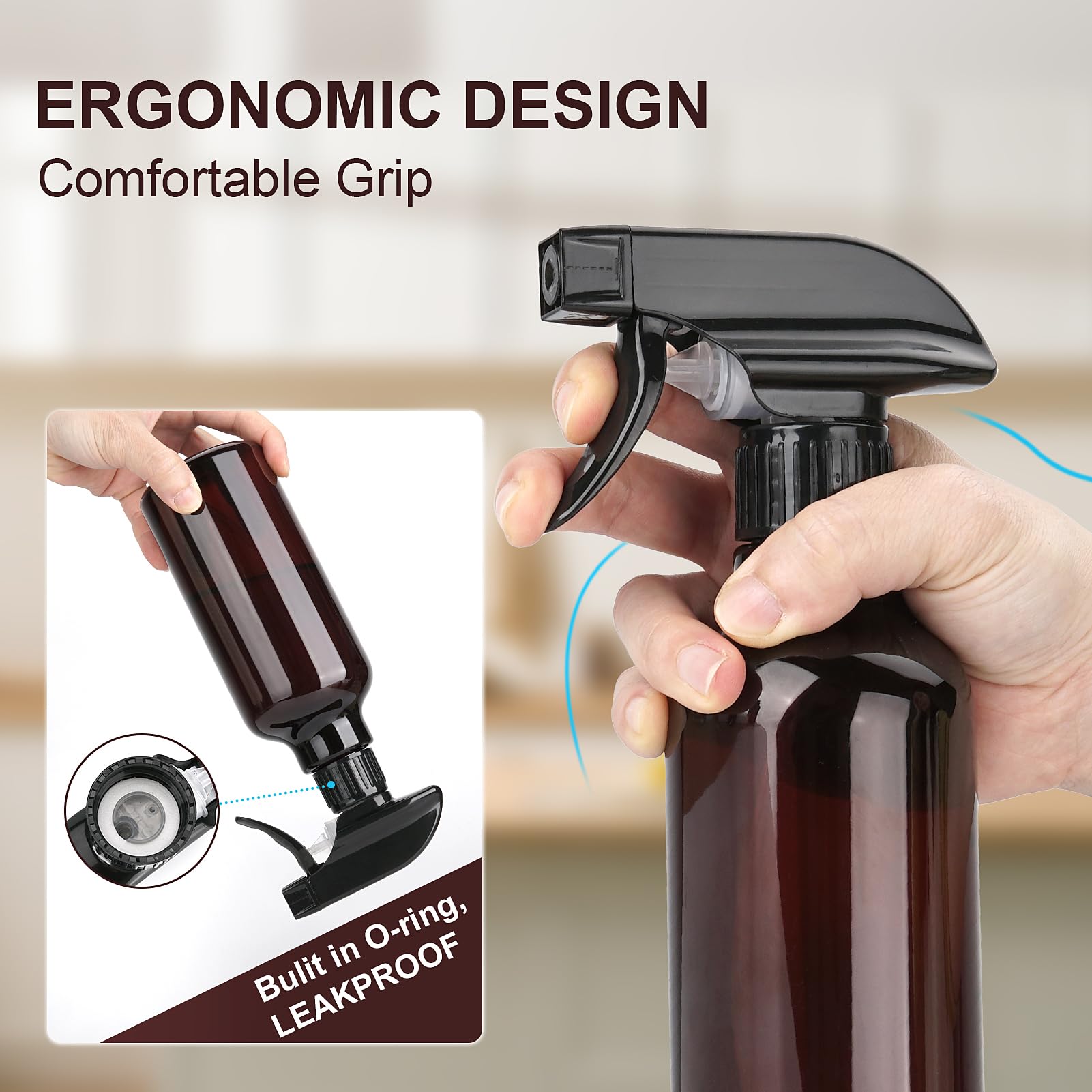 Hethyo 12oz brown spray bottle extended suction tube demonstration.