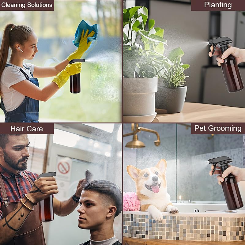 Hethyo 12oz brown spray bottle ergonomic non-slip grip for easy handling.