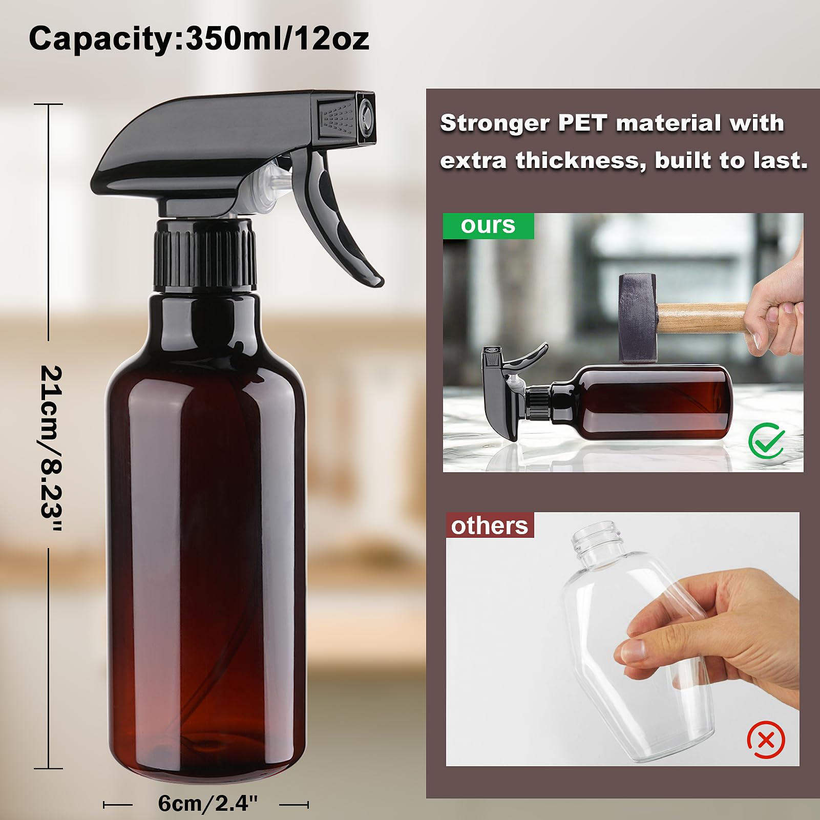 Hethyo 12oz brown spray bottle mist demonstration for plants.