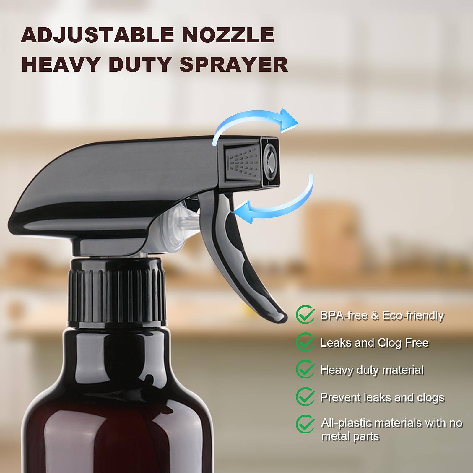 Hethyo spray bottle with adjustable nozzle close-up for precise spray.