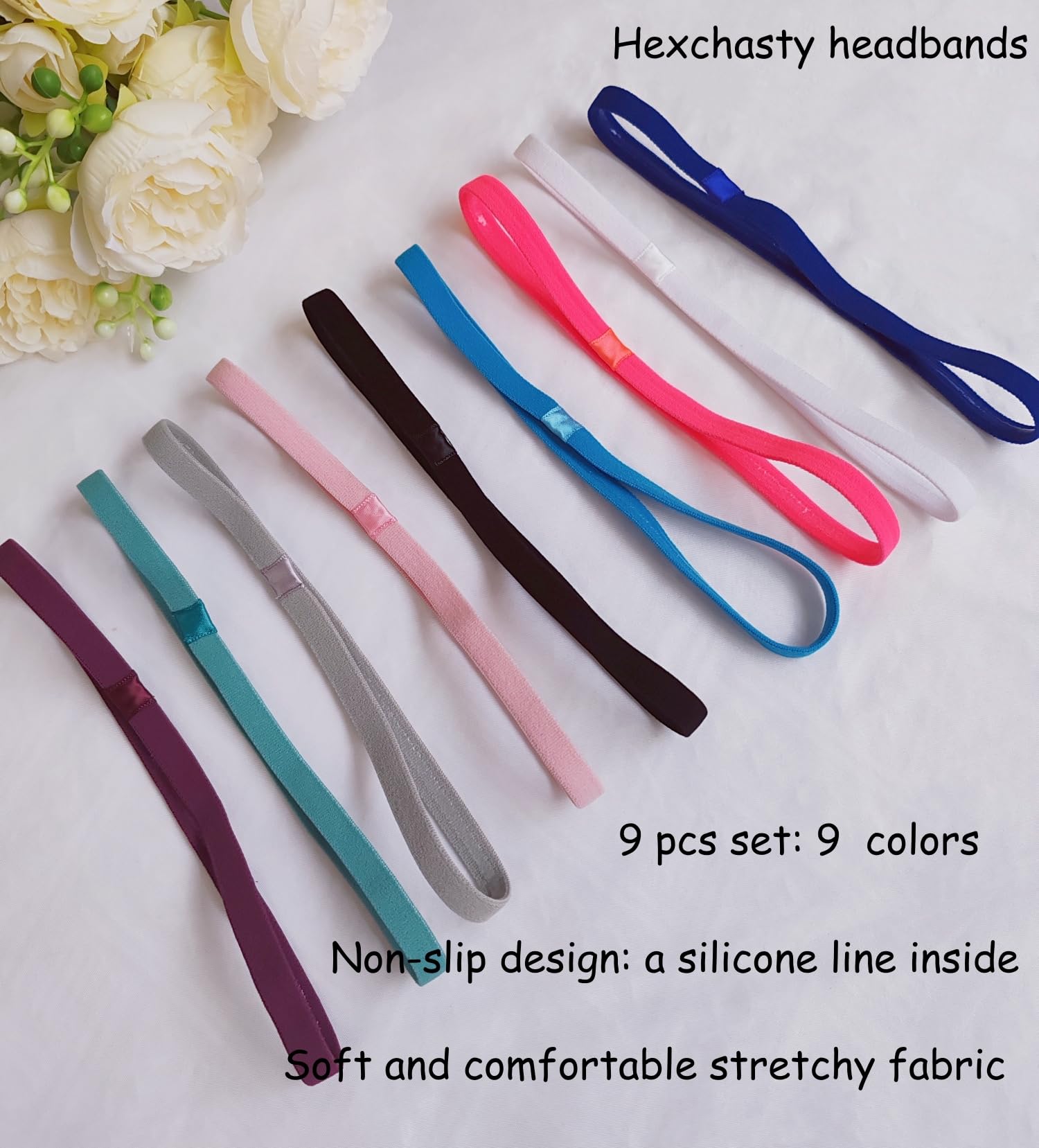 Hexchasty skinny headbands close-up of breathable nylon-spandex fabric.