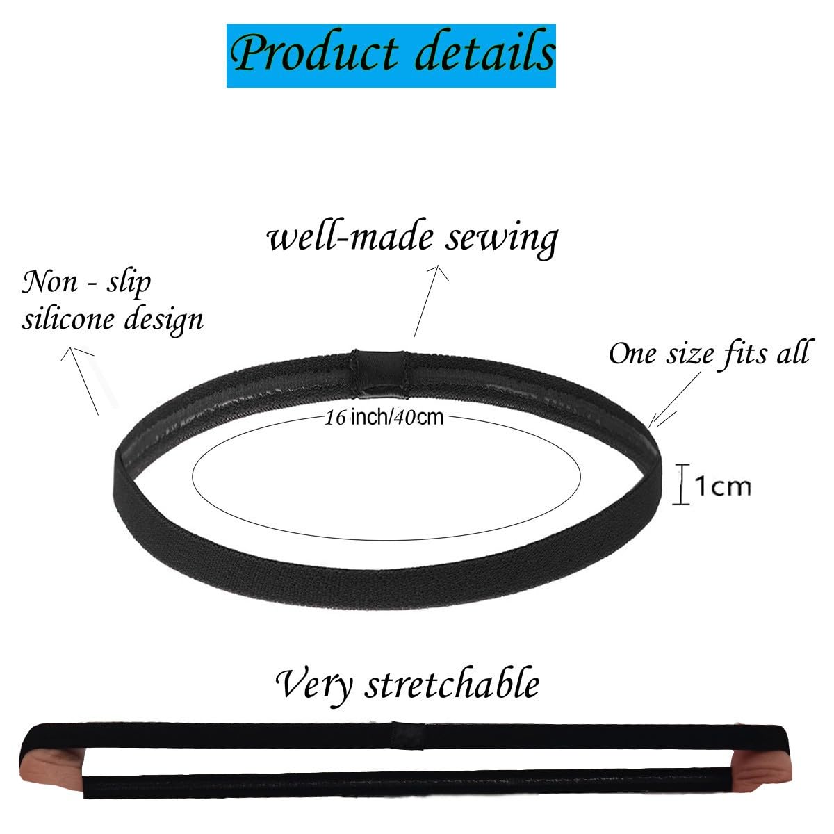Hexchasty thin headbands showing non-slip silicone line for secure activity.