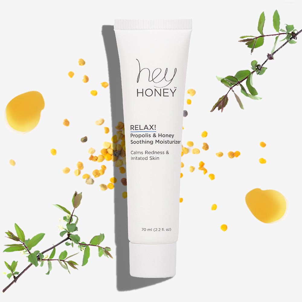 Hey Honey Relax honey-propolis close-up emphasizes natural soothing benefits for sensitive skin.