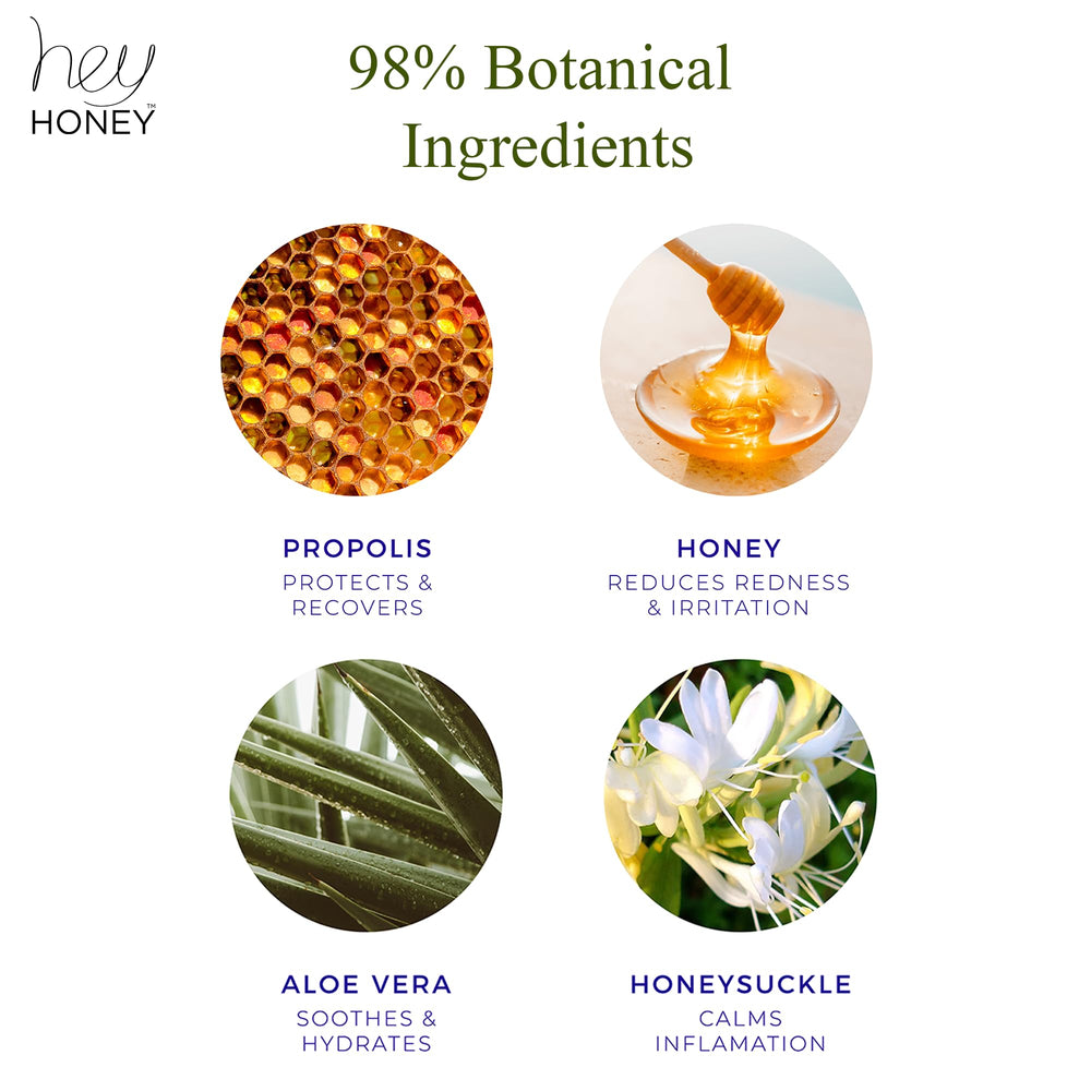 Hey Honey Relax rosacea-prone skin demo suggests calming care for facial redness.