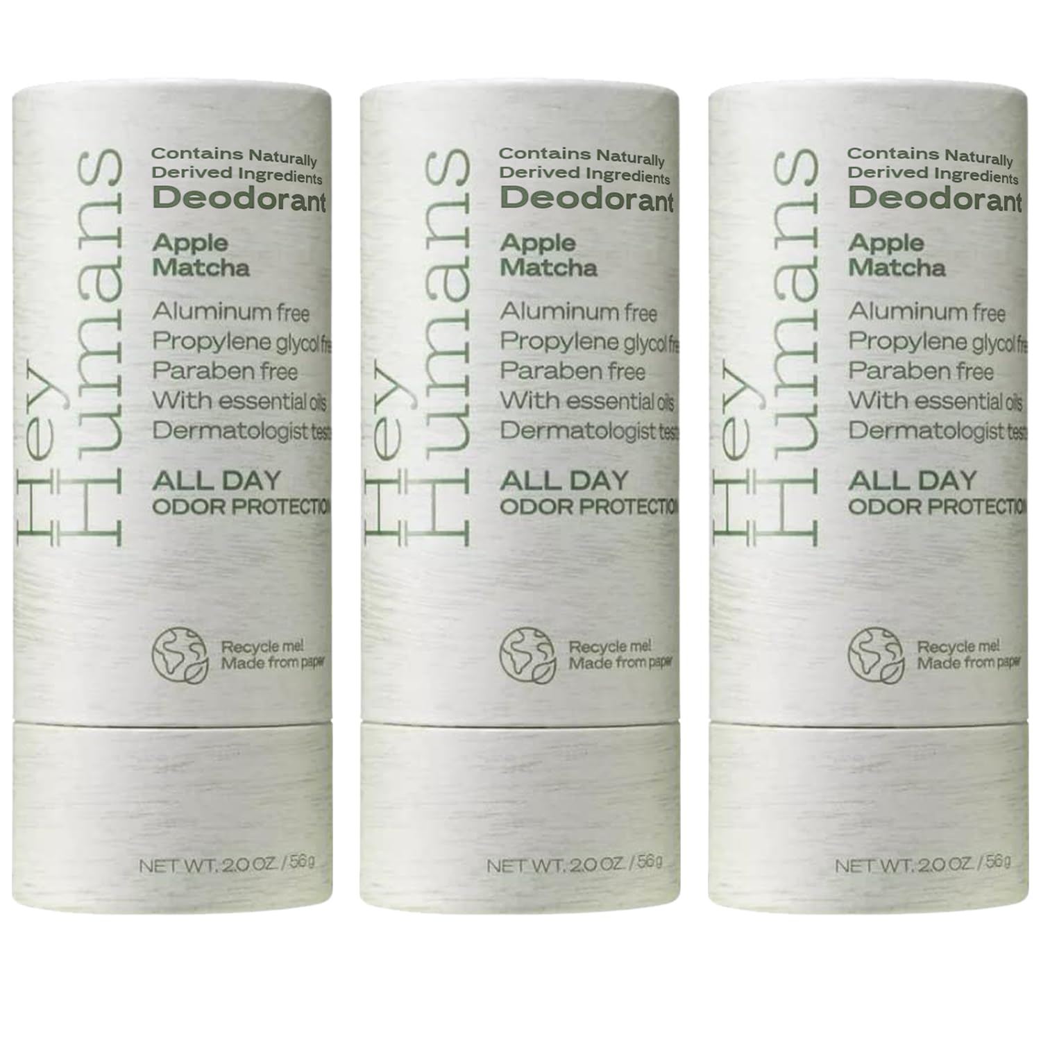Hey Humans Apple Matcha deodorant bottle with all-day odor control.