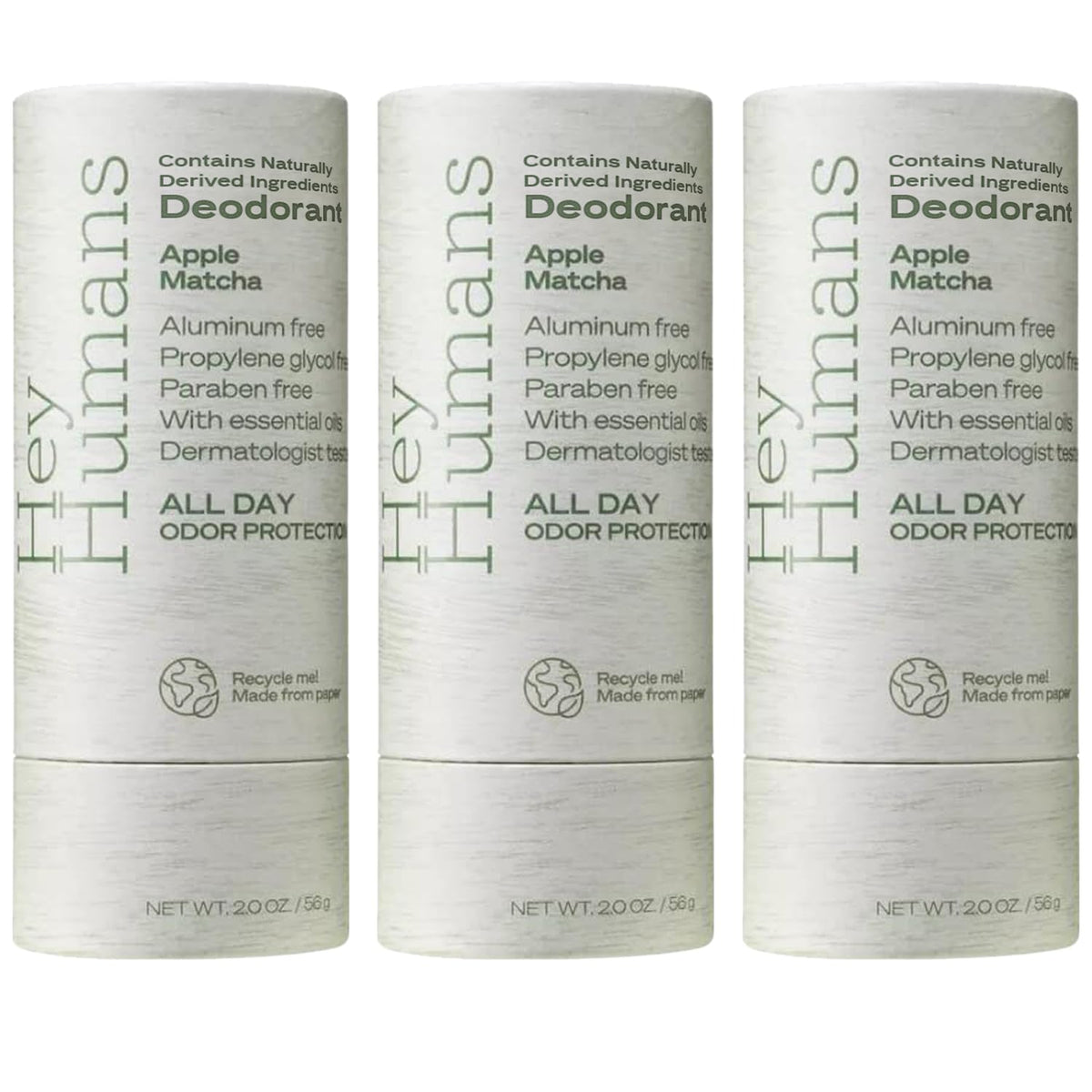 Hey Humans Apple Matcha deodorant bottle with all-day odor control.