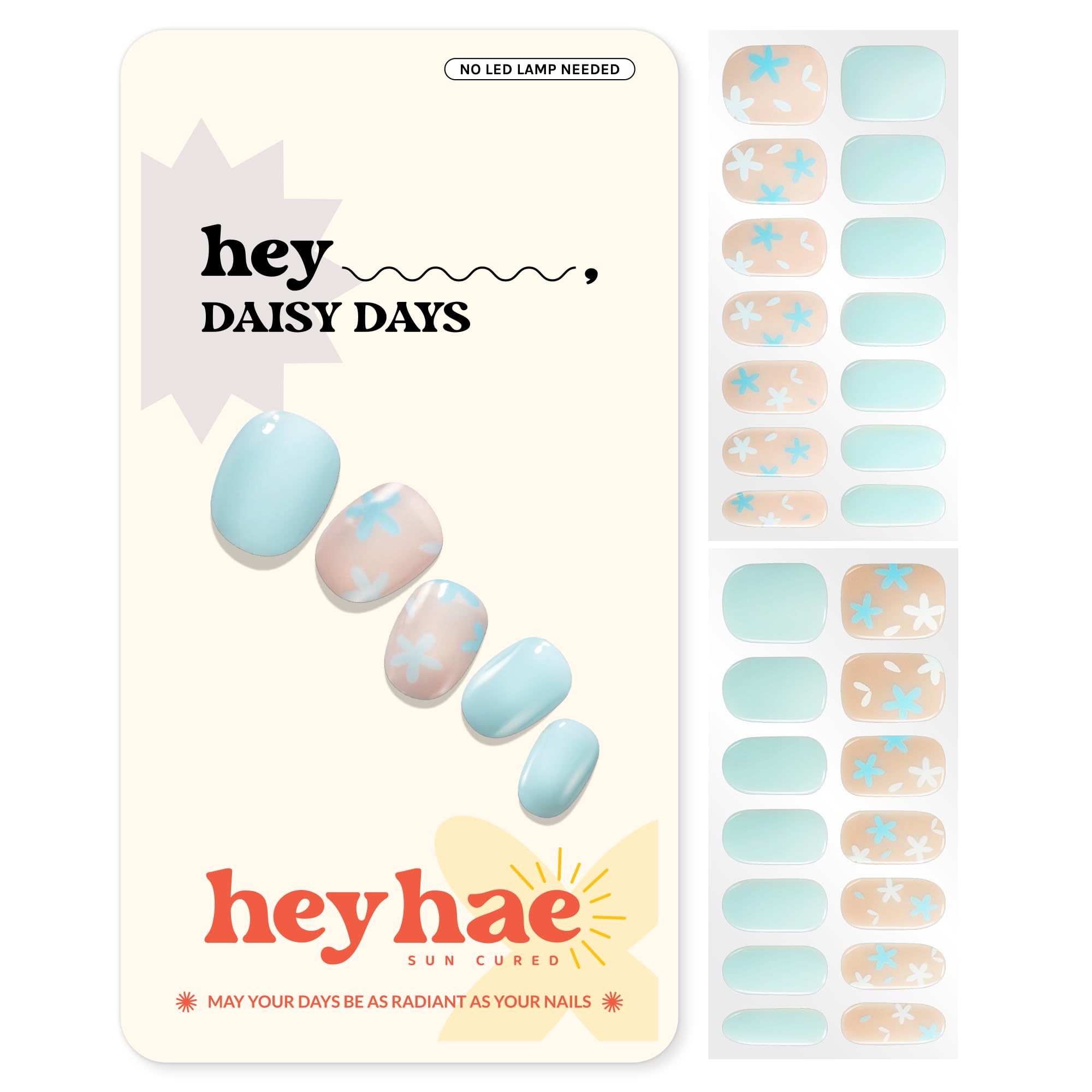 Heyhae Daisy Days packaging showing gel nail strips for at‑home salon quality