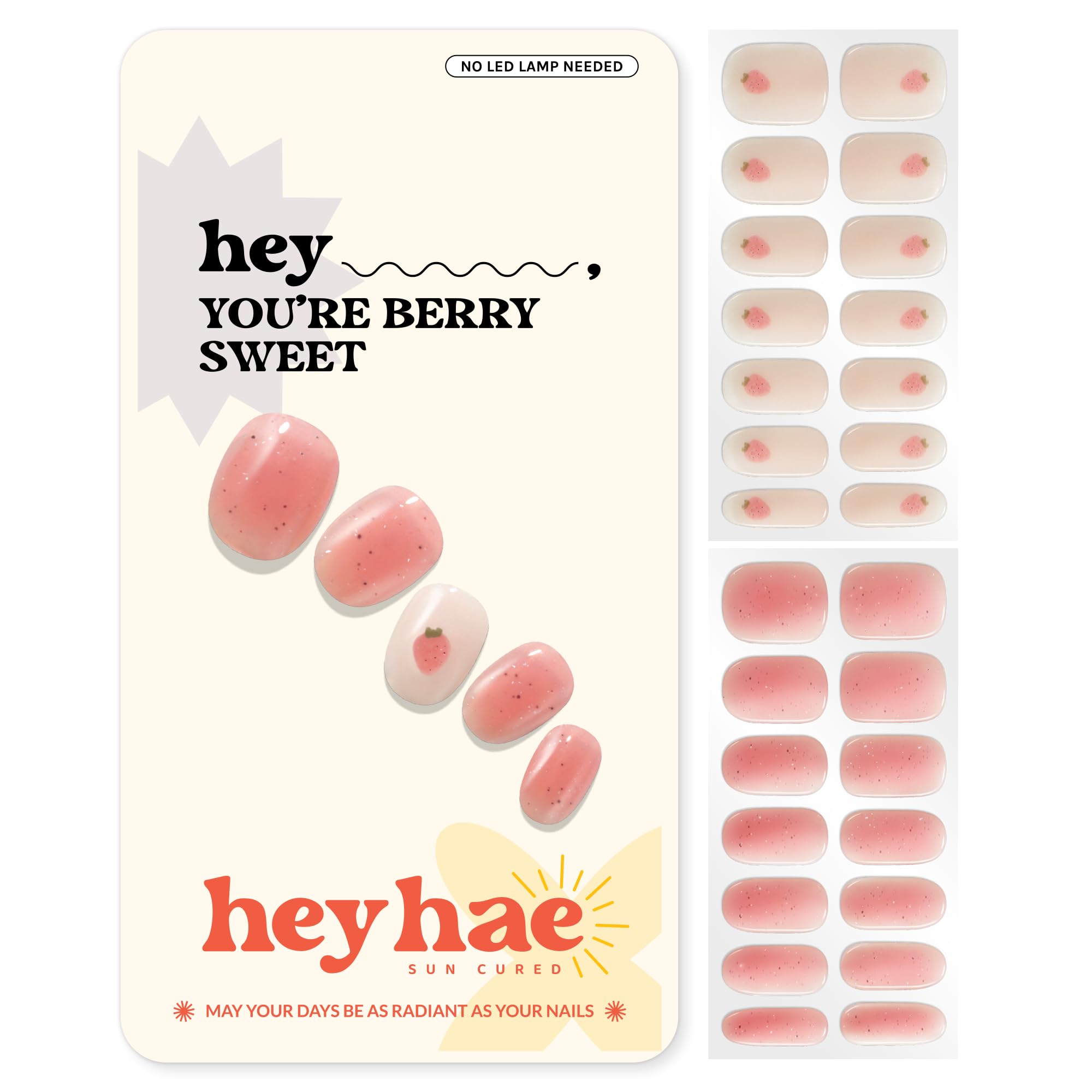 Heyhae, tiras de gel semicuradas con brillo rosa para uñas elegantes.