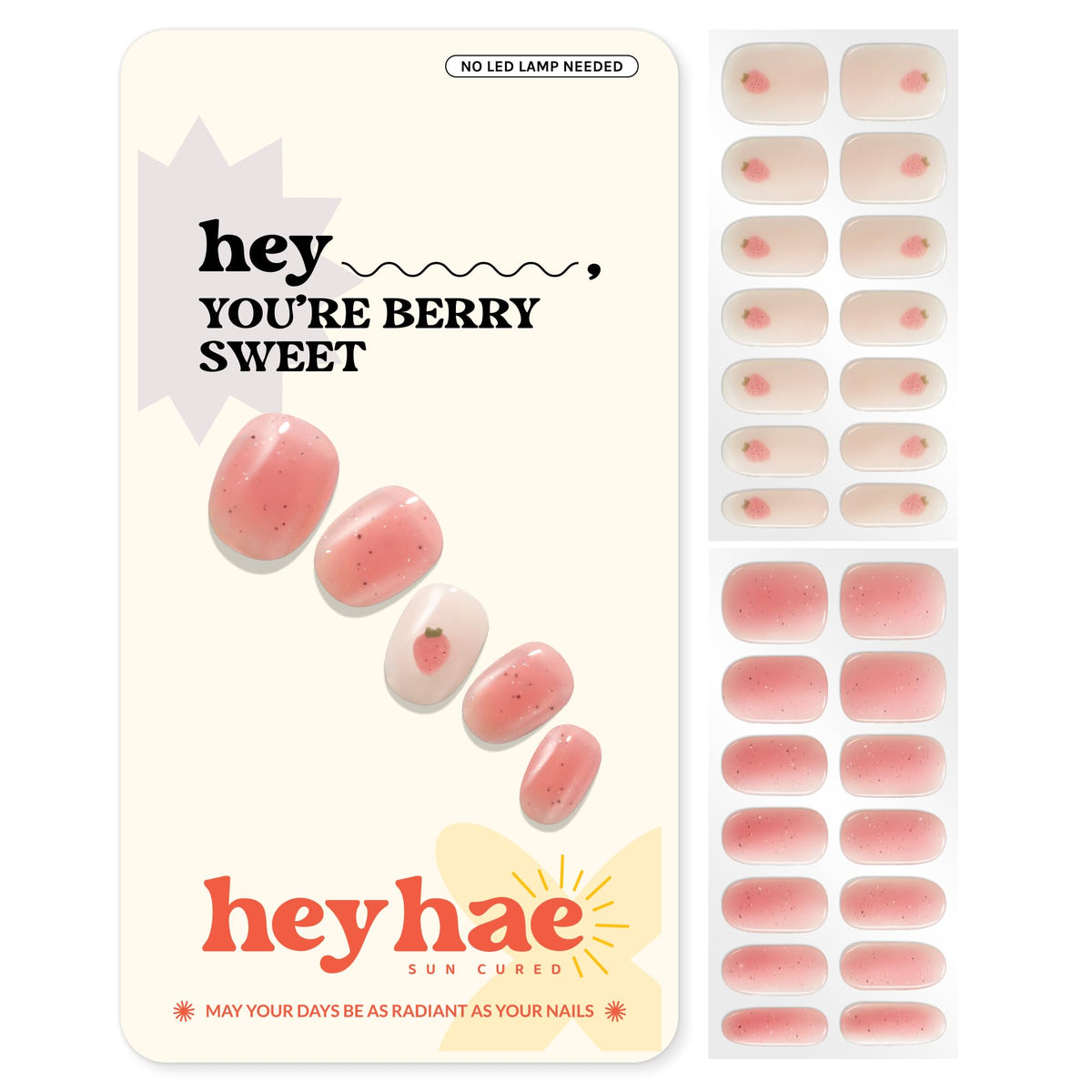 Heyhae, tiras de gel semicuradas con brillo rosa para uñas elegantes.