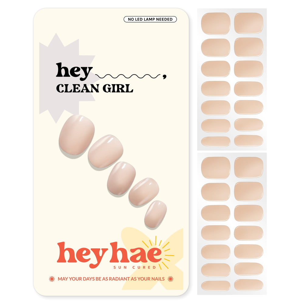 Heyhae semi-cured gel nail strips in packaging for easy on-the-go use