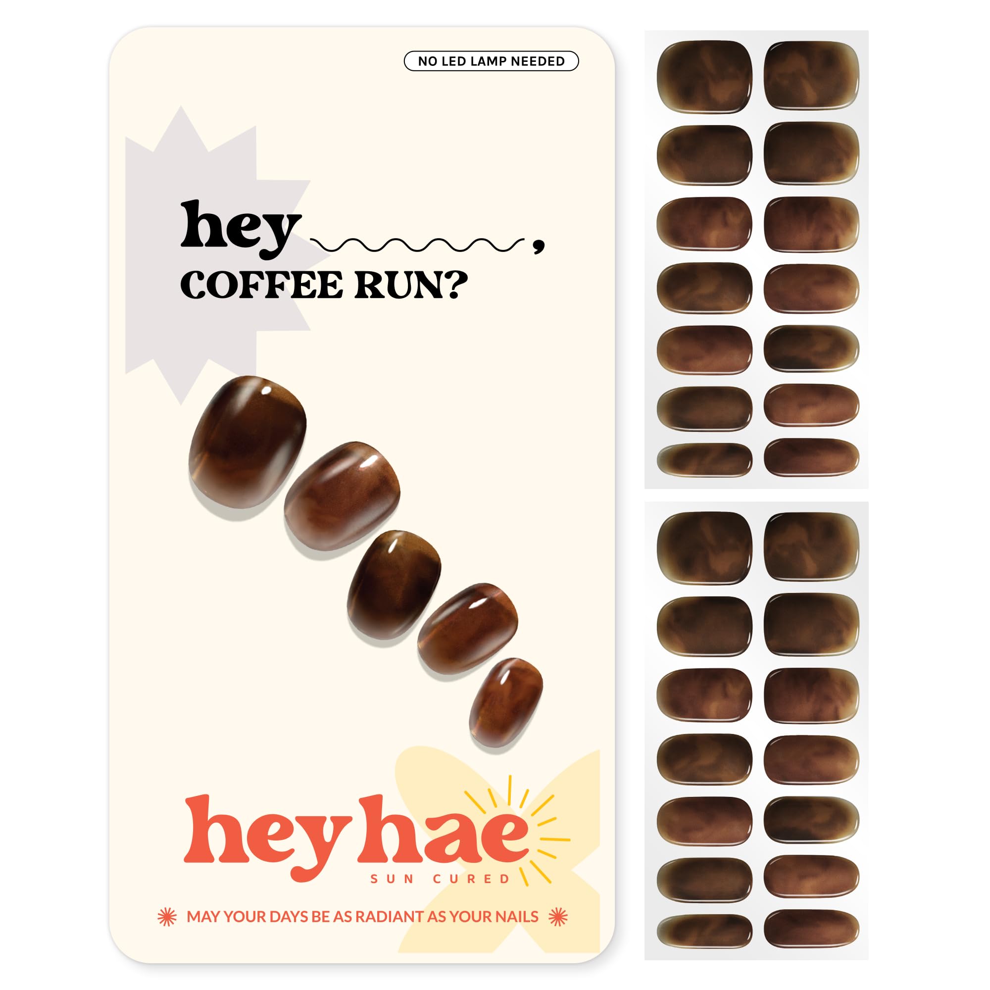 Heyhae tiras gel curado color marmol marron en envase, color elegante para uñas