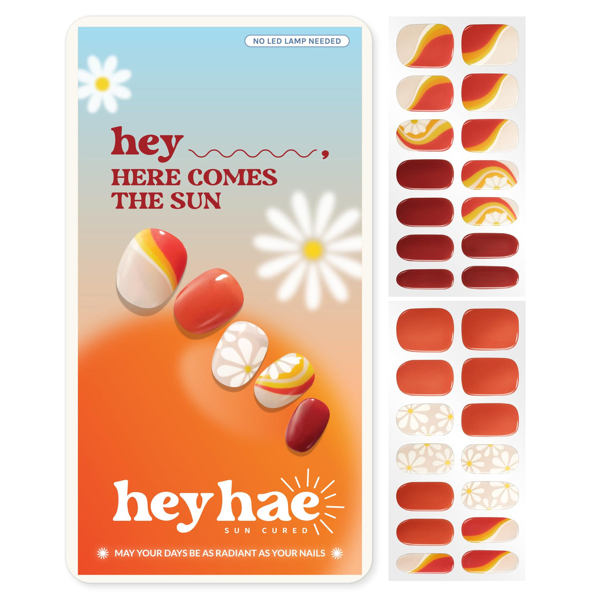 Heyhae tiras gel semicurado enfoque verano floral rojo uñas vibrantes y duraderas.